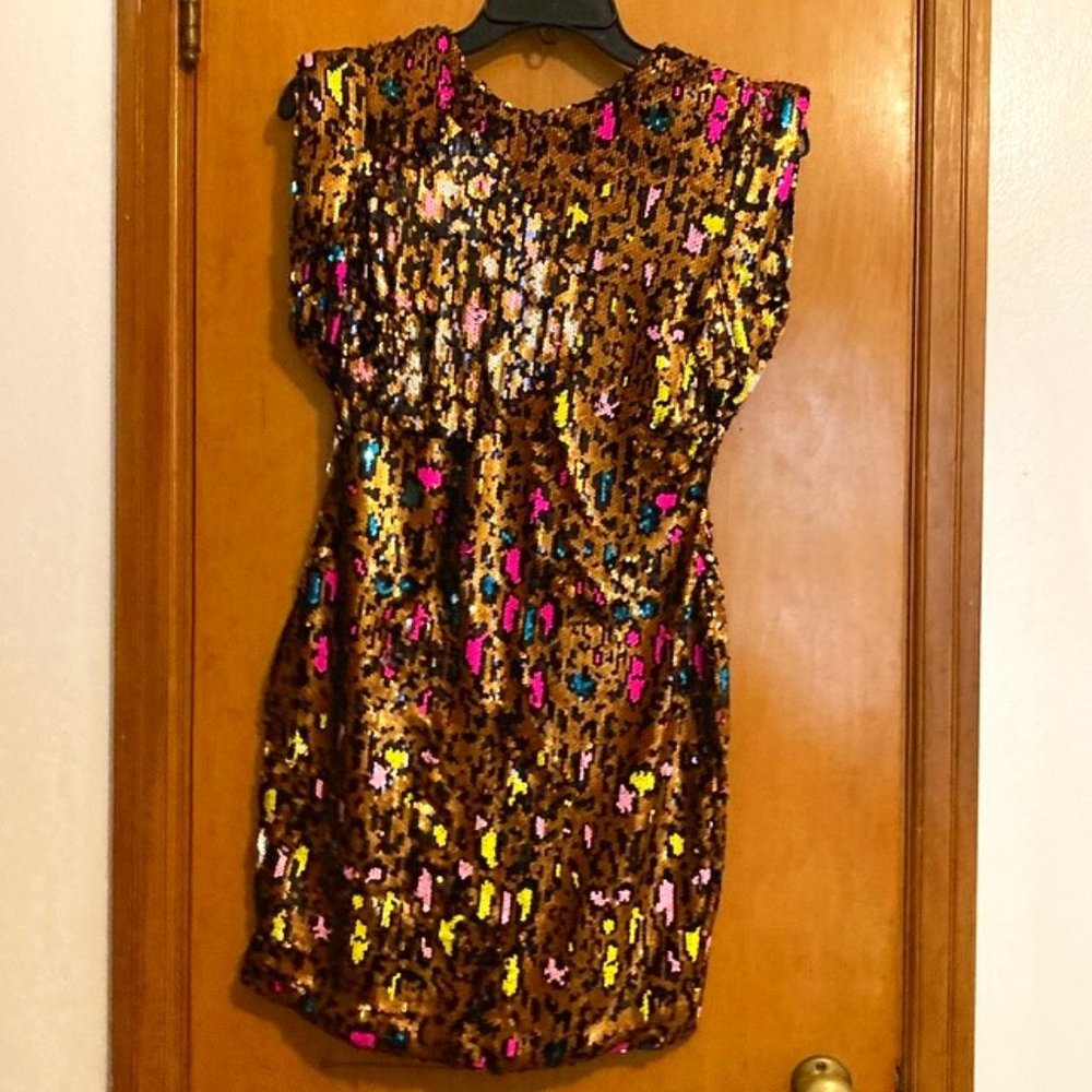 Print Sequin Mini Dress